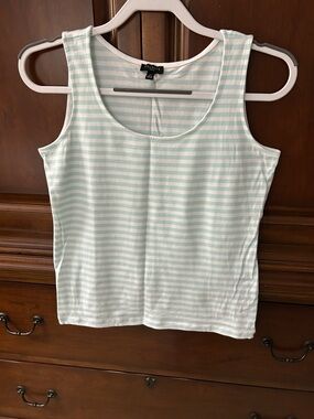 Talbots Aqua and White Striped Scoop Neck Tank
